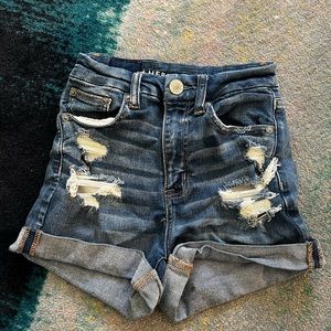 american eagle distressed high waisted denim shorts